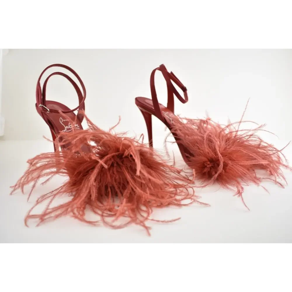Christian Louboutin Miss Z Poupi 100 Fever Red Feather Sandal Heel Pump 36.5